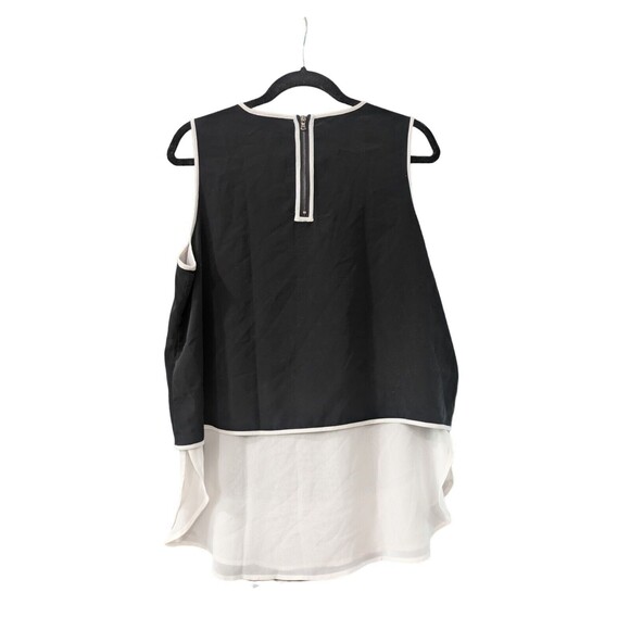 KENNETH COLE Black White Color Block Tiered Blouse Sleeveless Top Keyhole XL - Picture 3 of 3